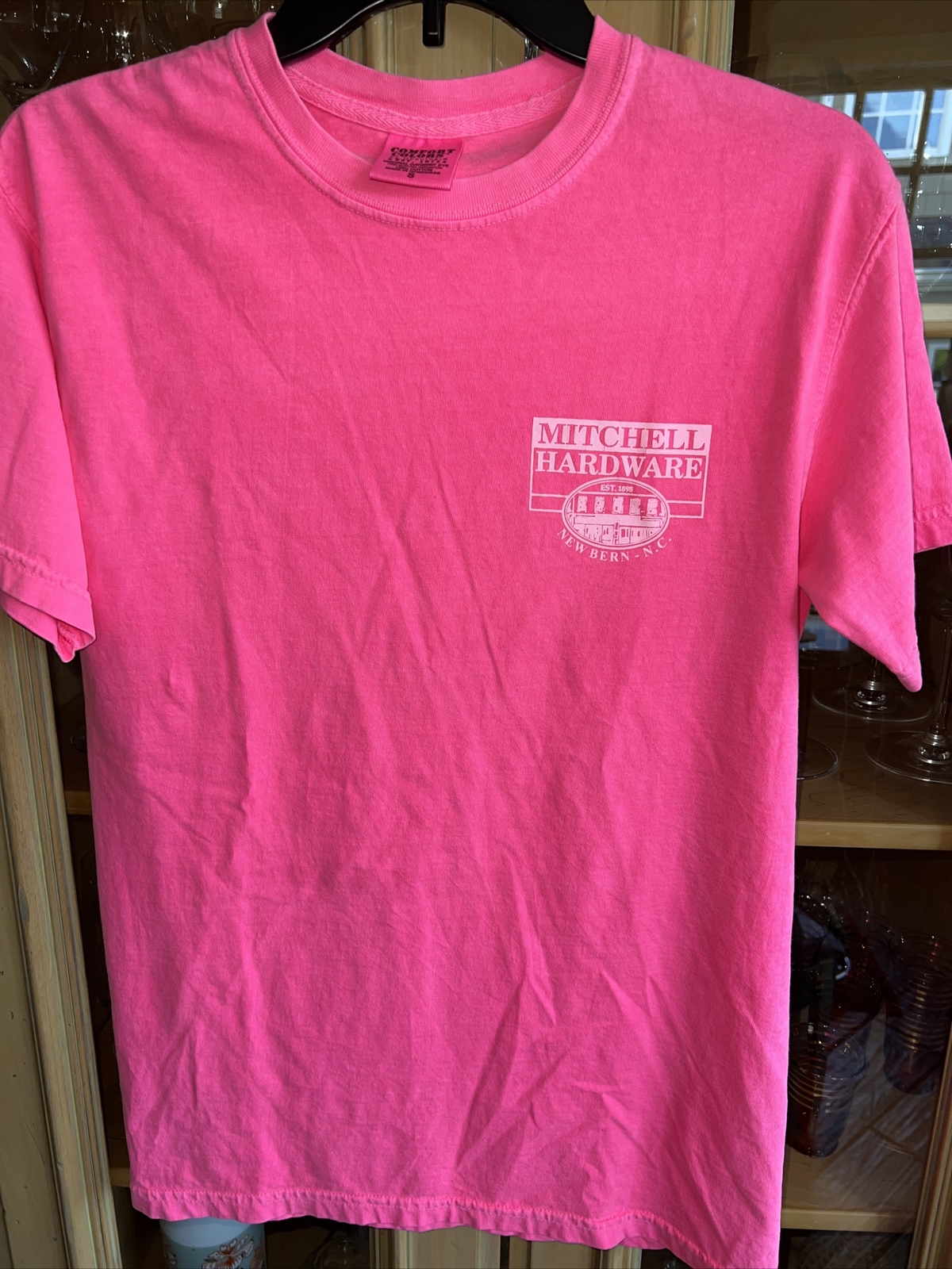 New Bern NC S Tee Shirt Mitchell Hardware Comfort Colors neon pink
