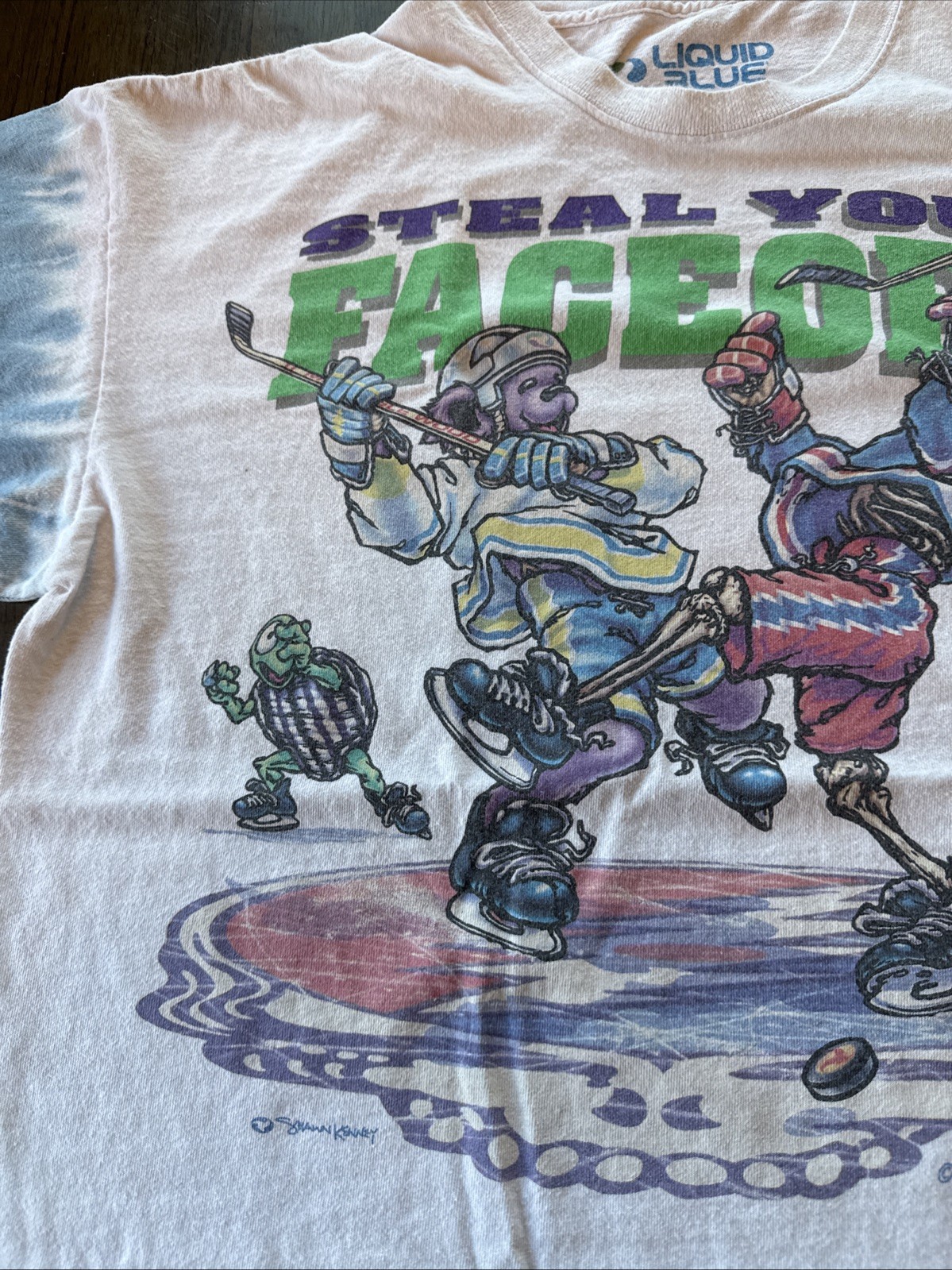 Vintage Grateful Dead Liquid Blue Hockey Tie Dye T Shirt 1994 XXL. 2XL Faceoff
