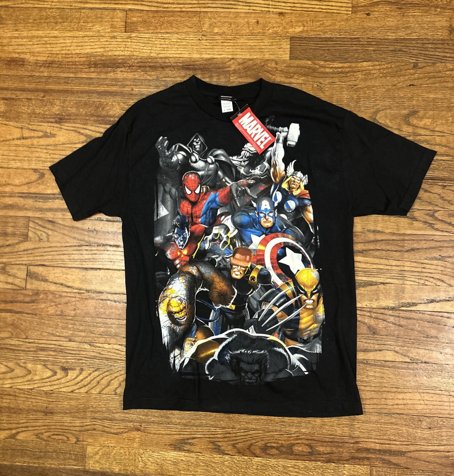 NWT Vtg Marvel 2007 Mad Engine Mens Largw Civil War All Over Print Black Tshirt