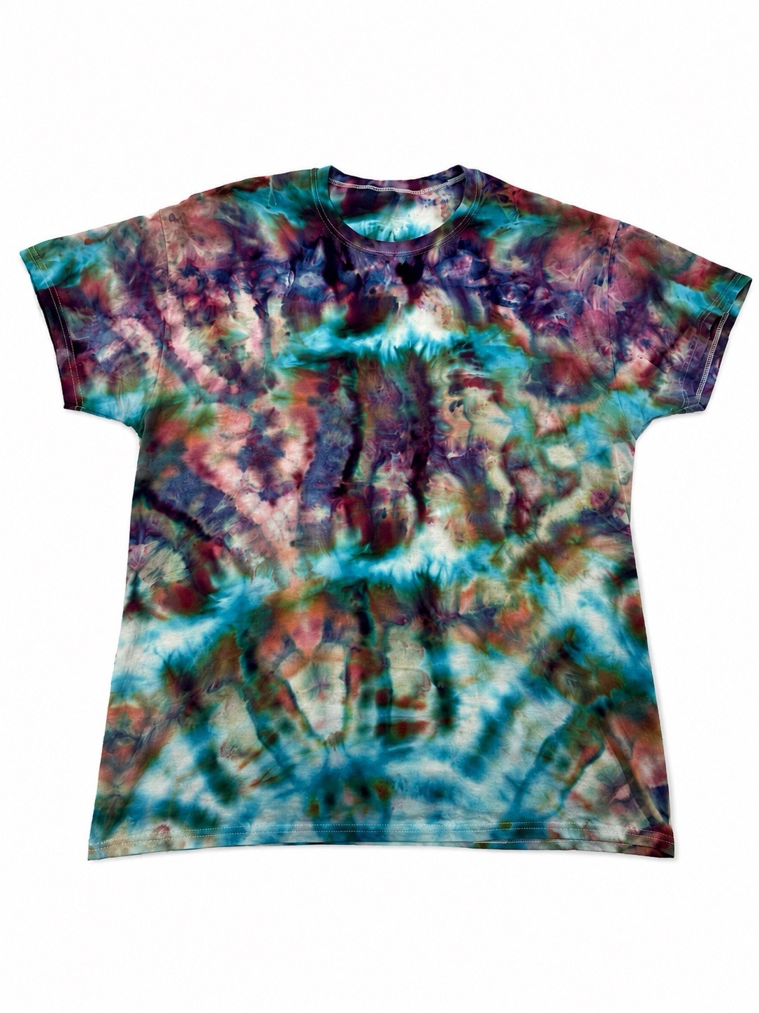 Hand Dyed Tie Dye T-Shirt Adult Large Blue Purple Teal One of One Wearable Art