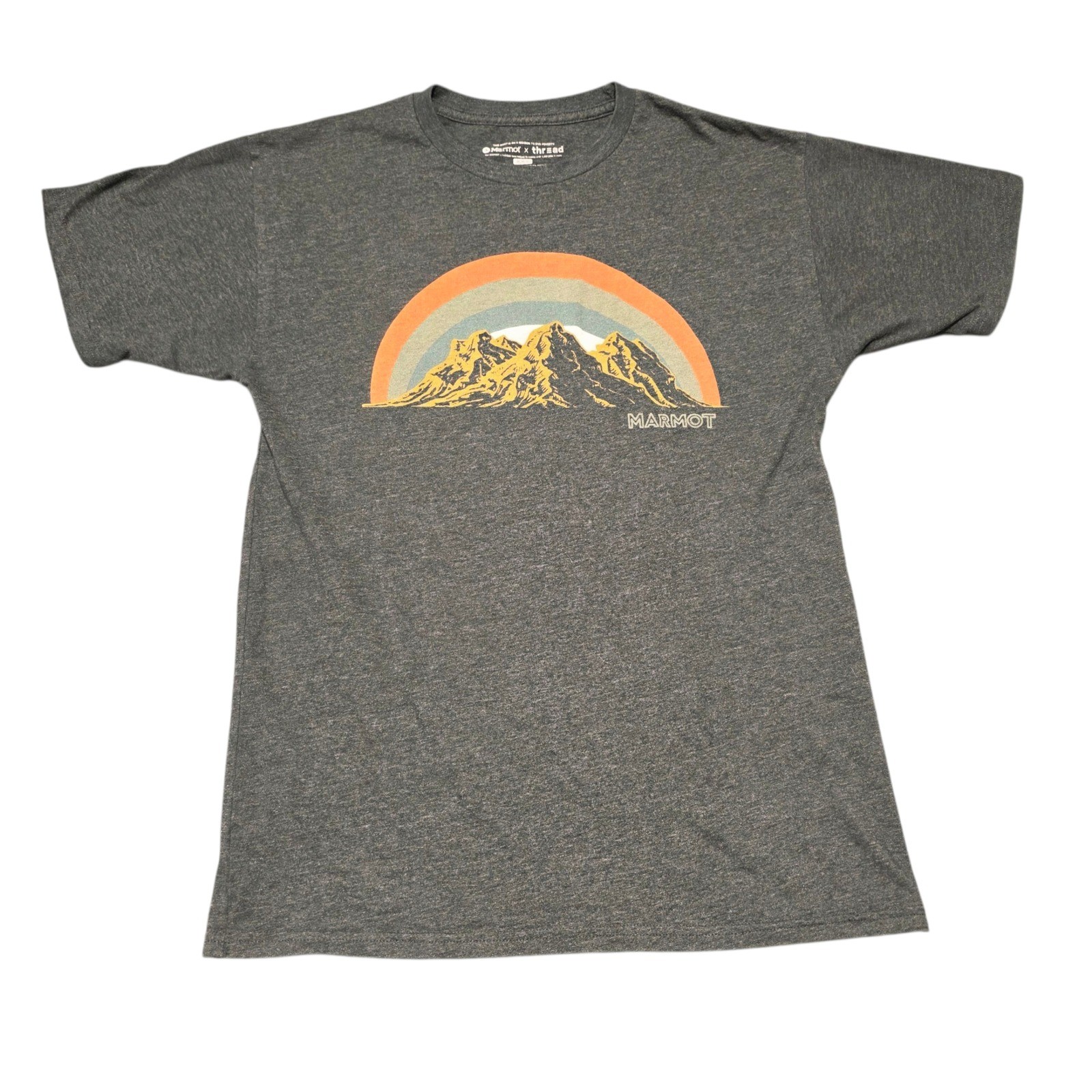 Marmot x Thread Men’s Mountain Rainbow Graphic T Shirt Charcoal Gray Size M