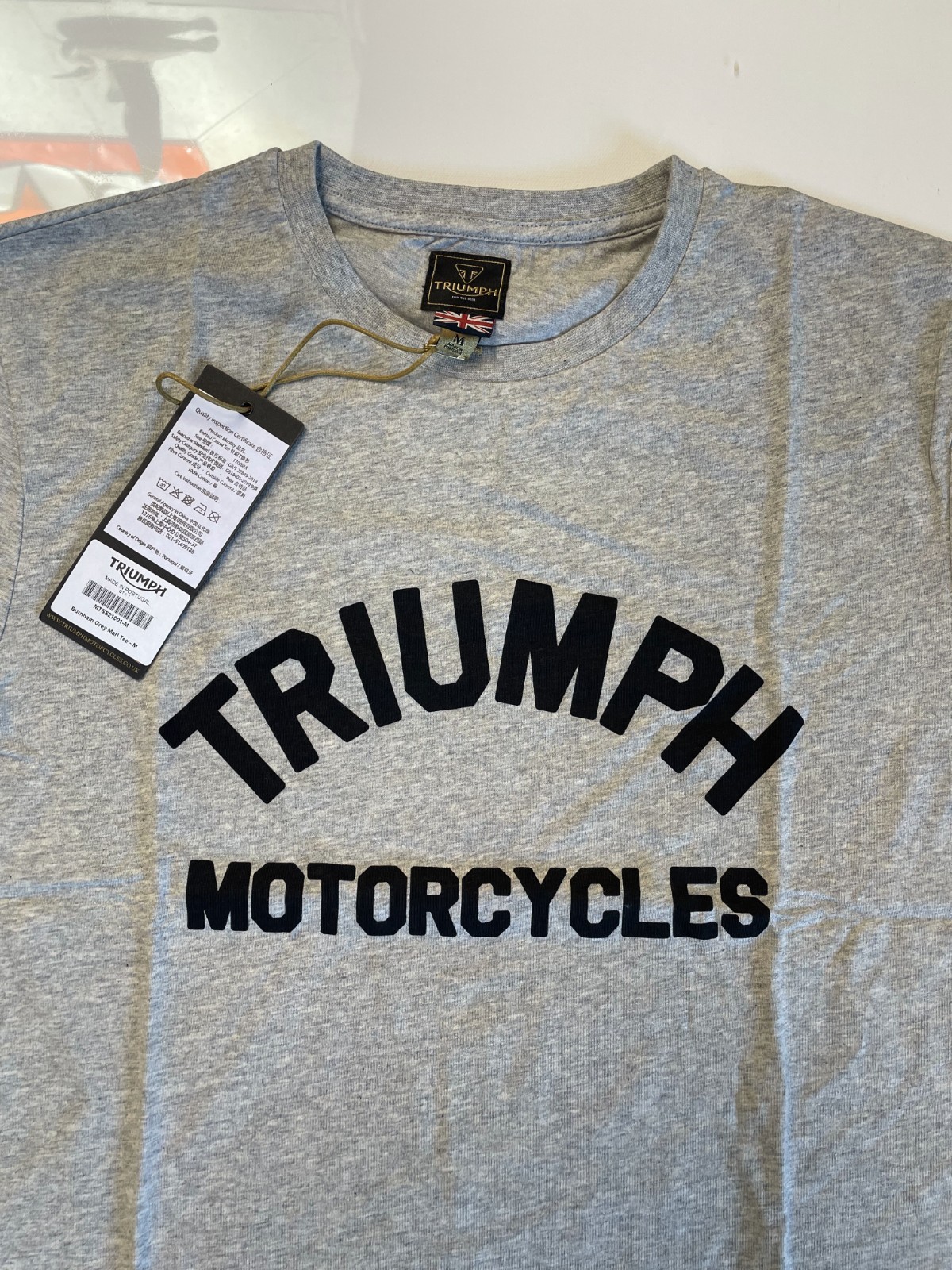 Triumph Motorcycles T-Shirt Mens Medium Burnham Gray Marl Spellout Logo Cotton