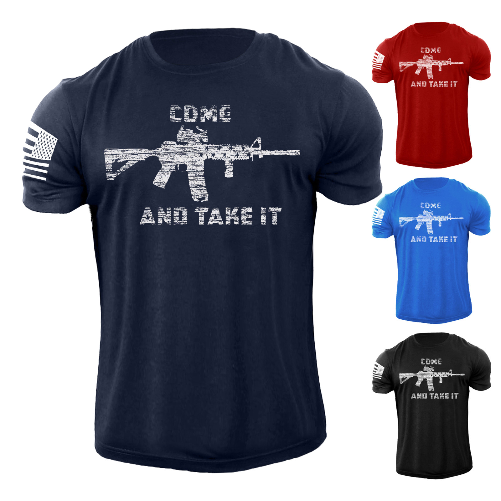 Men’s Come And Take It Gun 2nd Amendment Black T Shirt Distressed 100% Cotton