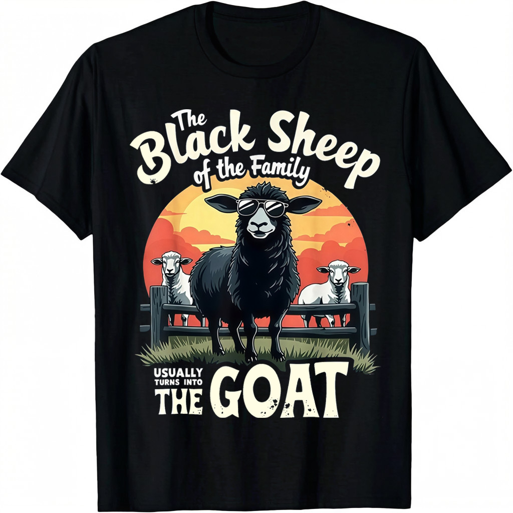 “Black Sheep Family” Goat Graphic T-Shirt – Men’s Casual Crew Neck Tee