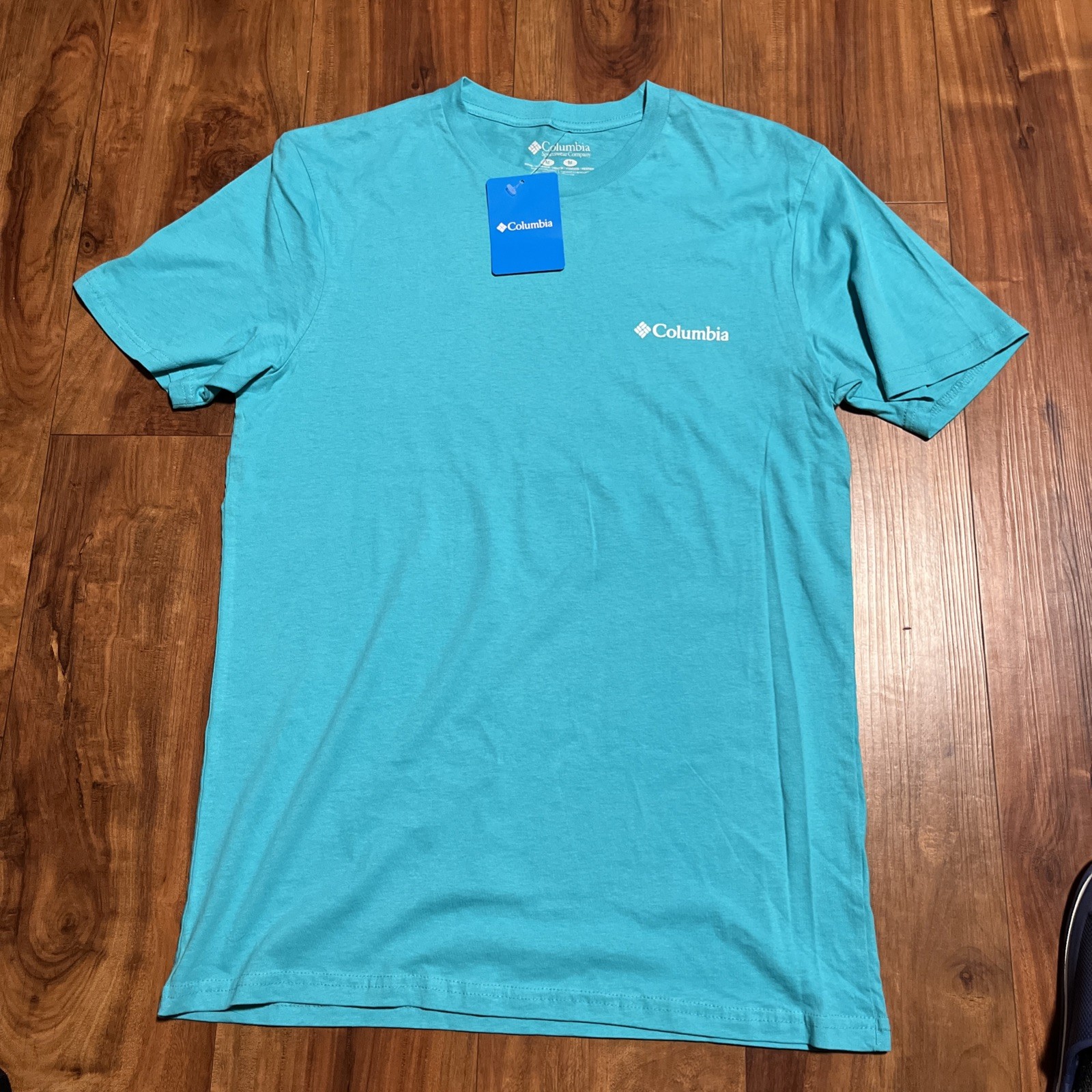 Columbia Men’s Turquoise Medium Graphic Logo Crew Neck T-Shirt Short Sleeve