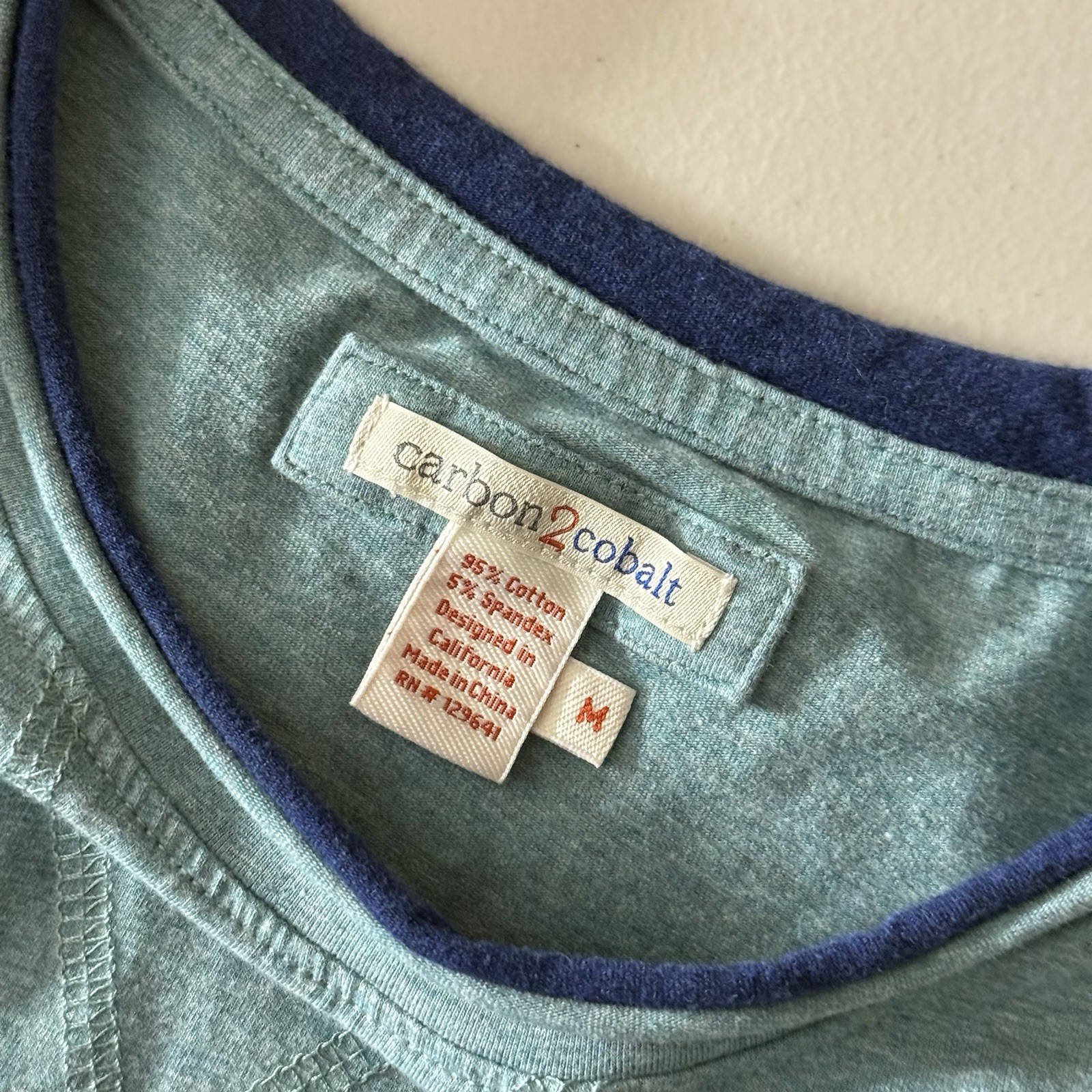 Carbon2Cobalt Men’s Tee Teal Short Sleeve Cotton Stretch Size M