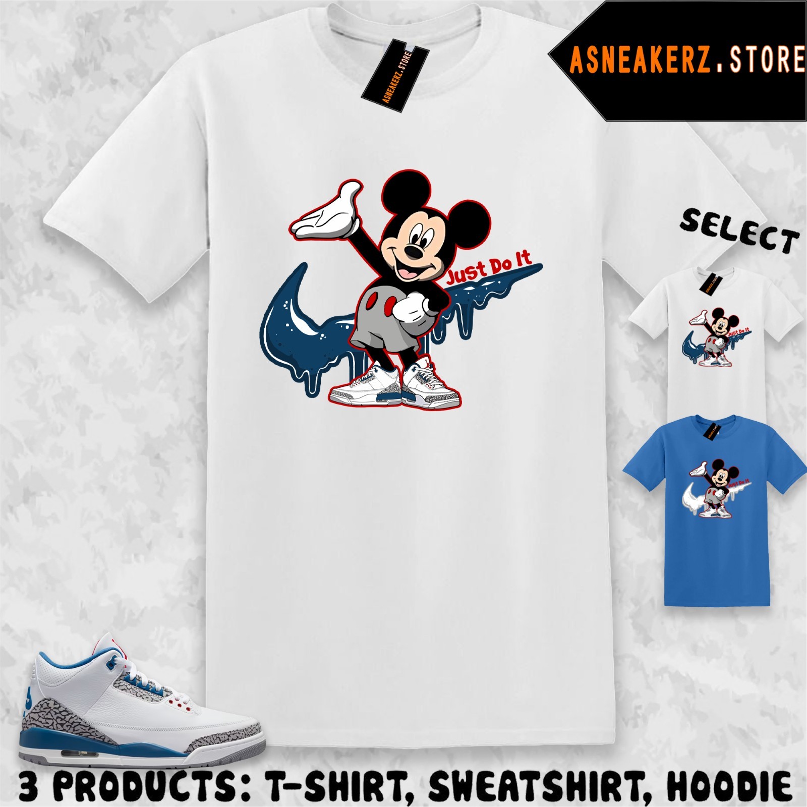 Tee Shirt Matching AJ 3 OG True Blue 2026 To Match Sneaker Drip M Mouse T-Shirt