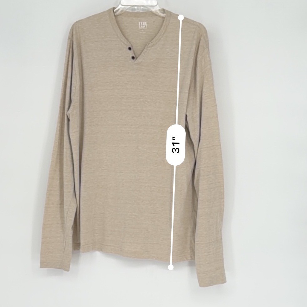 TRUE CRAFT Mens Tan Long Sleeve Henley Shirt Size XL Normcore Minimalism 100-40