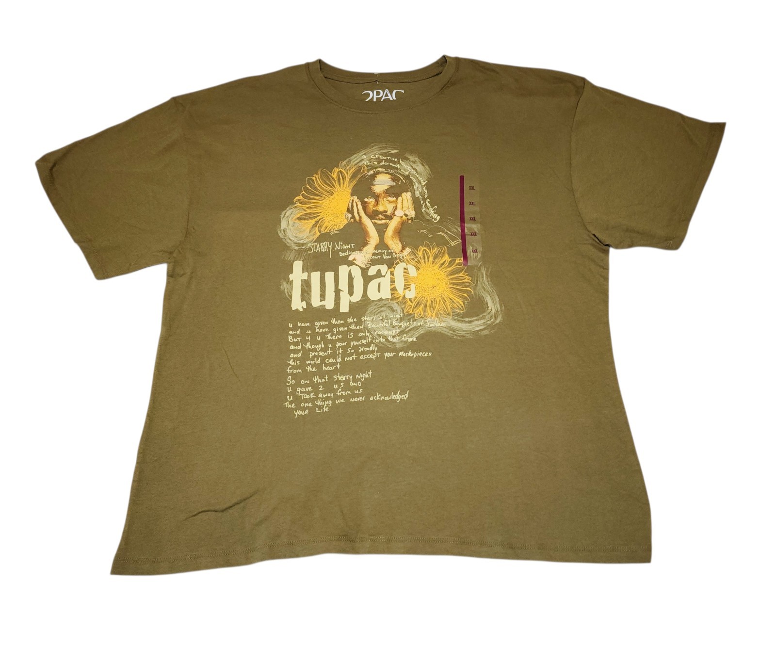 🔥 Tupac STARY NIGHT SUNFLOWERS GREEN T-Shirt – 2PAC Official Store XL 💰