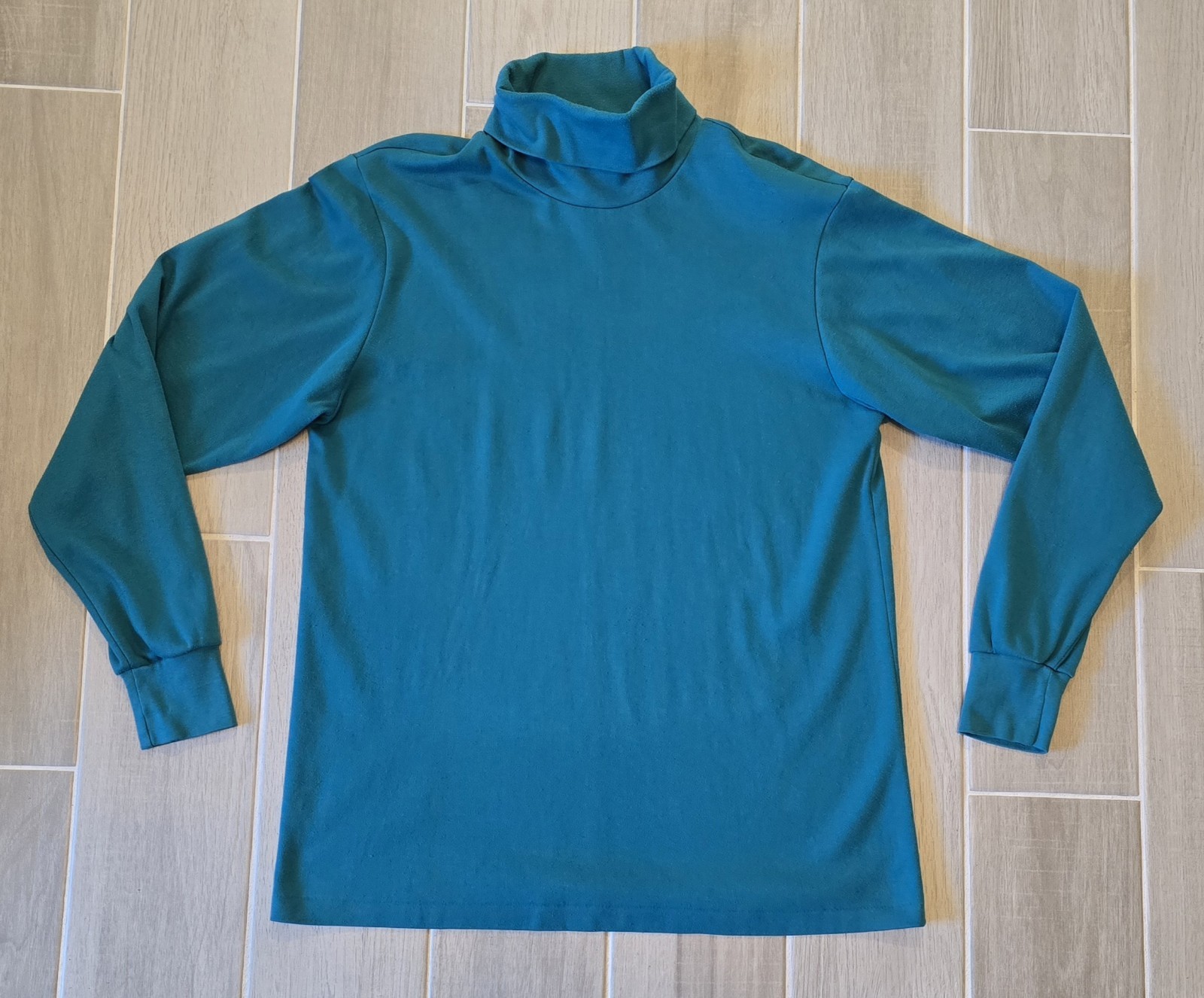 Vintage Lands’ End Shirt Men’s Large Teal Seamless Turtleneck High Neck LS USA