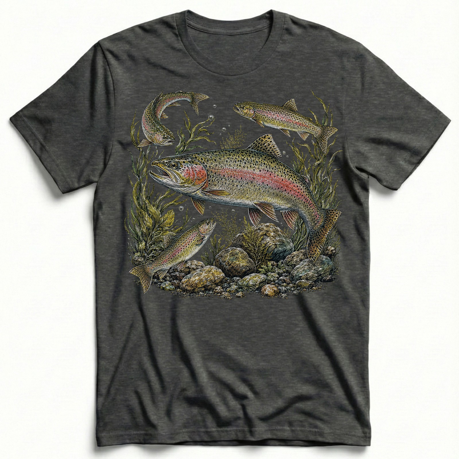 Vintage Rainbow Trout Fishing Fly Fisher Outdoor T-Shirt Nature Lover Tee
