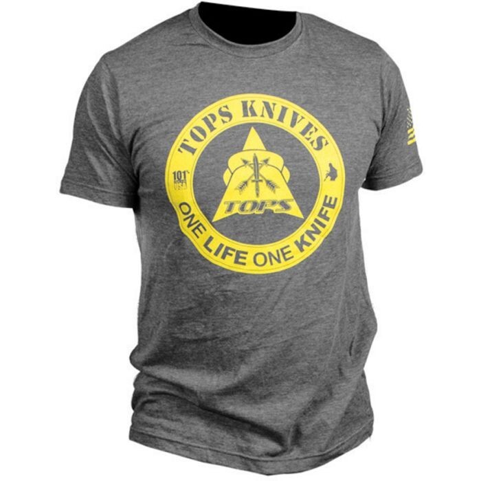 TOPS T-Shirt One Life One Knife L 65% Polyester 35% Cotton Color Gray Size Large