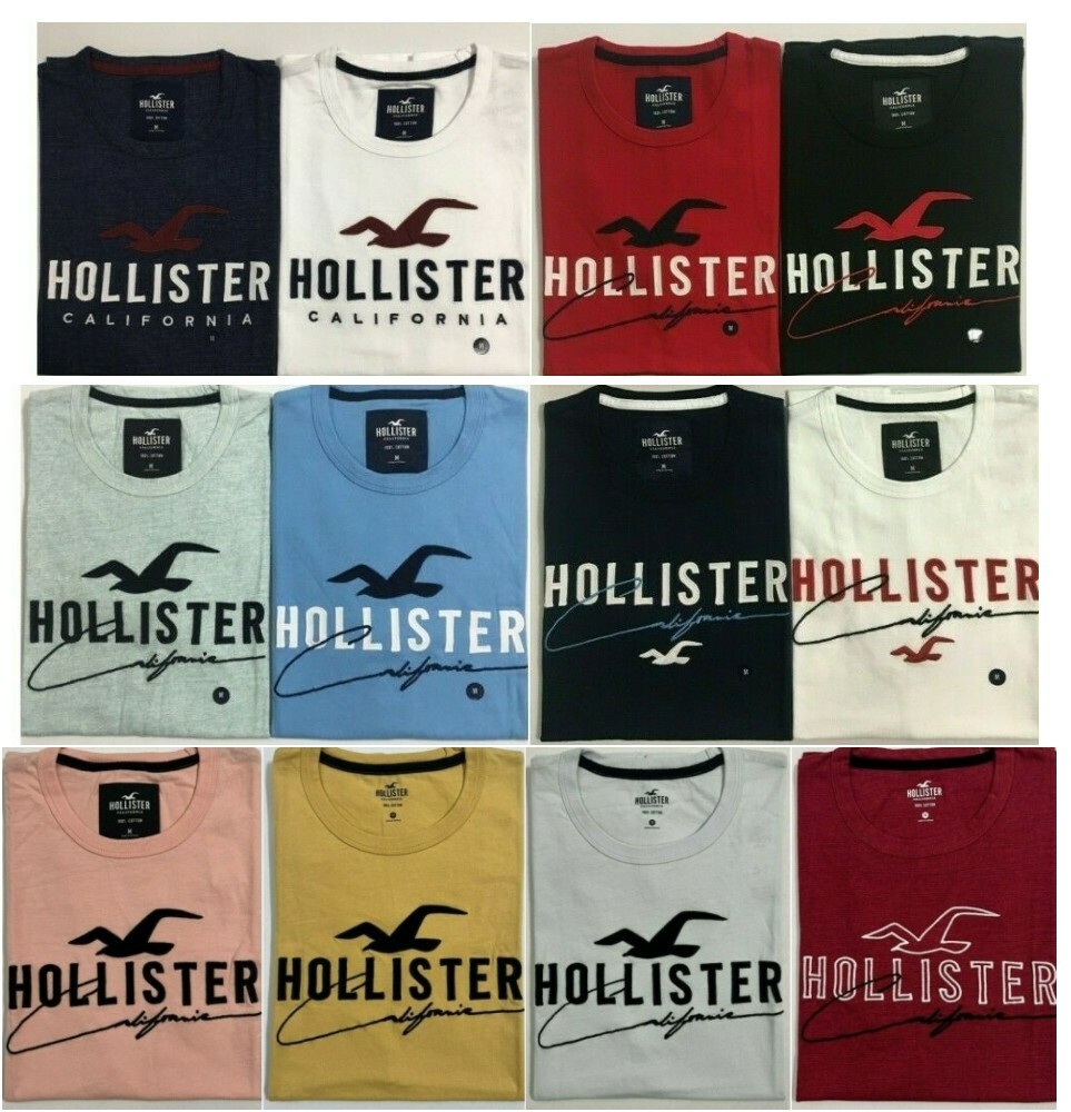 Hollister Men’s Applique Graphic T-Shirt Crew Neck Logo Tee Size XS S M L XL XXL