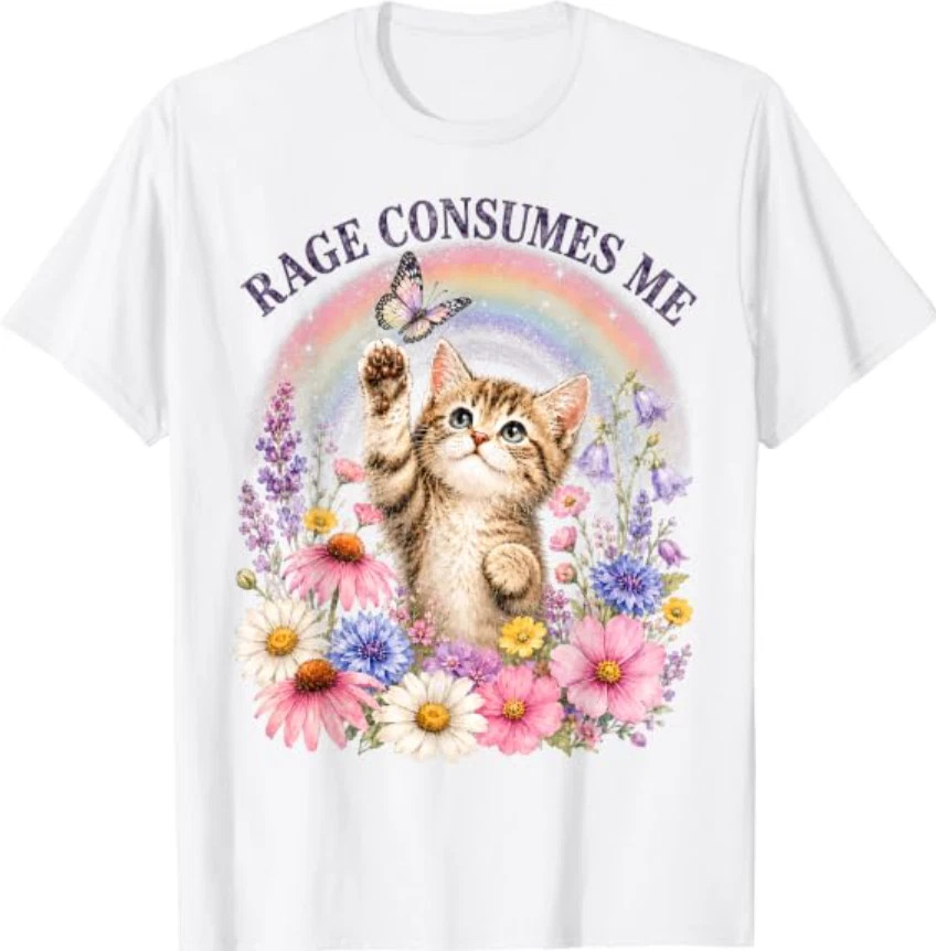 New Cute Cat Rage Consumes Me Funny Flower T-Shirt Tee Size S-5XL