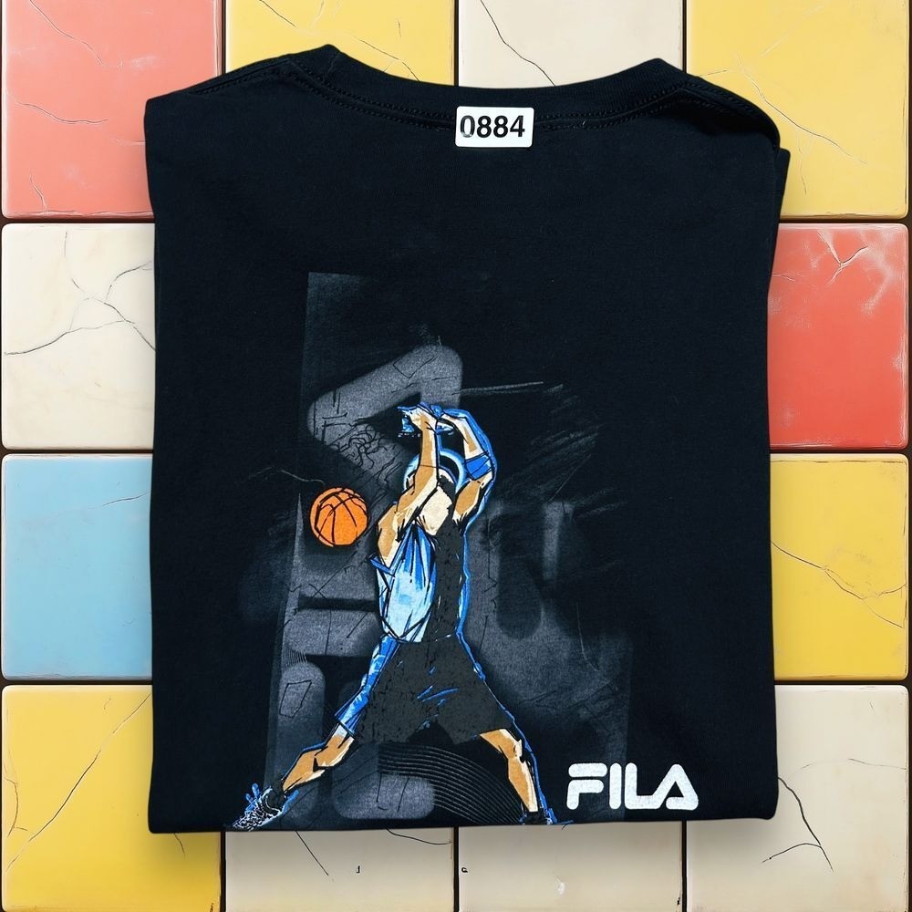 Vintage Fila Basketball Sportswear Shirt 90s Men L Black Streetwear Graphic Tee