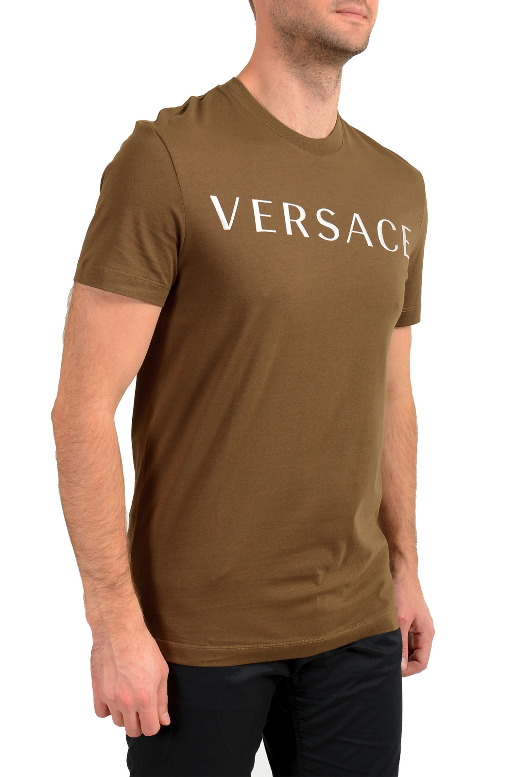 Versace Men’s Military Green Logo Embellished Crewneck T-Shirt US 2XL IT 56