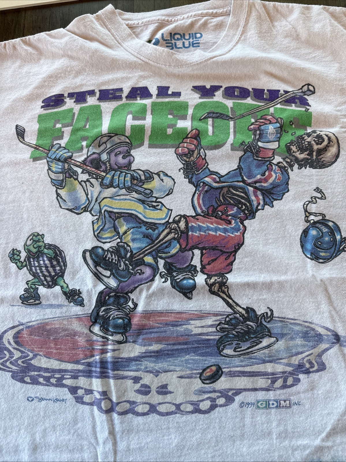 Vintage Grateful Dead Liquid Blue Hockey Tie Dye T Shirt 1994 XXL. 2XL Faceoff