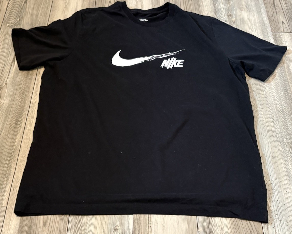 Nike Dri Fit Men’s 2XLT XXL Tall Black Graphic Swoosh Prefomance T Shirt