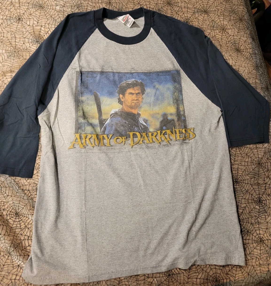 Vintage Army Of Darkness 3/4 Sleeve Baseball Tee Shirt Raglan XL Ash Evil Dead