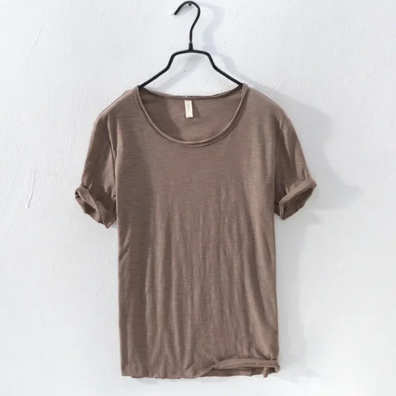 Retro Raw Edge T-Shirt for Men, 100% Cotton, Lightweight,Breathable,Slim-fit