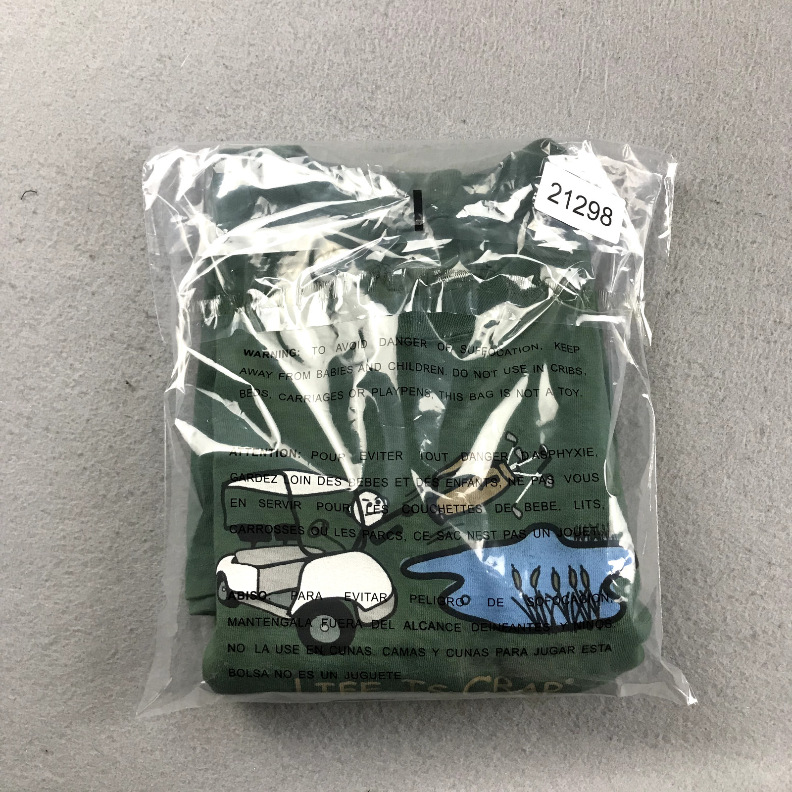 Life is Crap Shirt Mens Large Green Cotton Crew Neck Short Sleeve Tee
