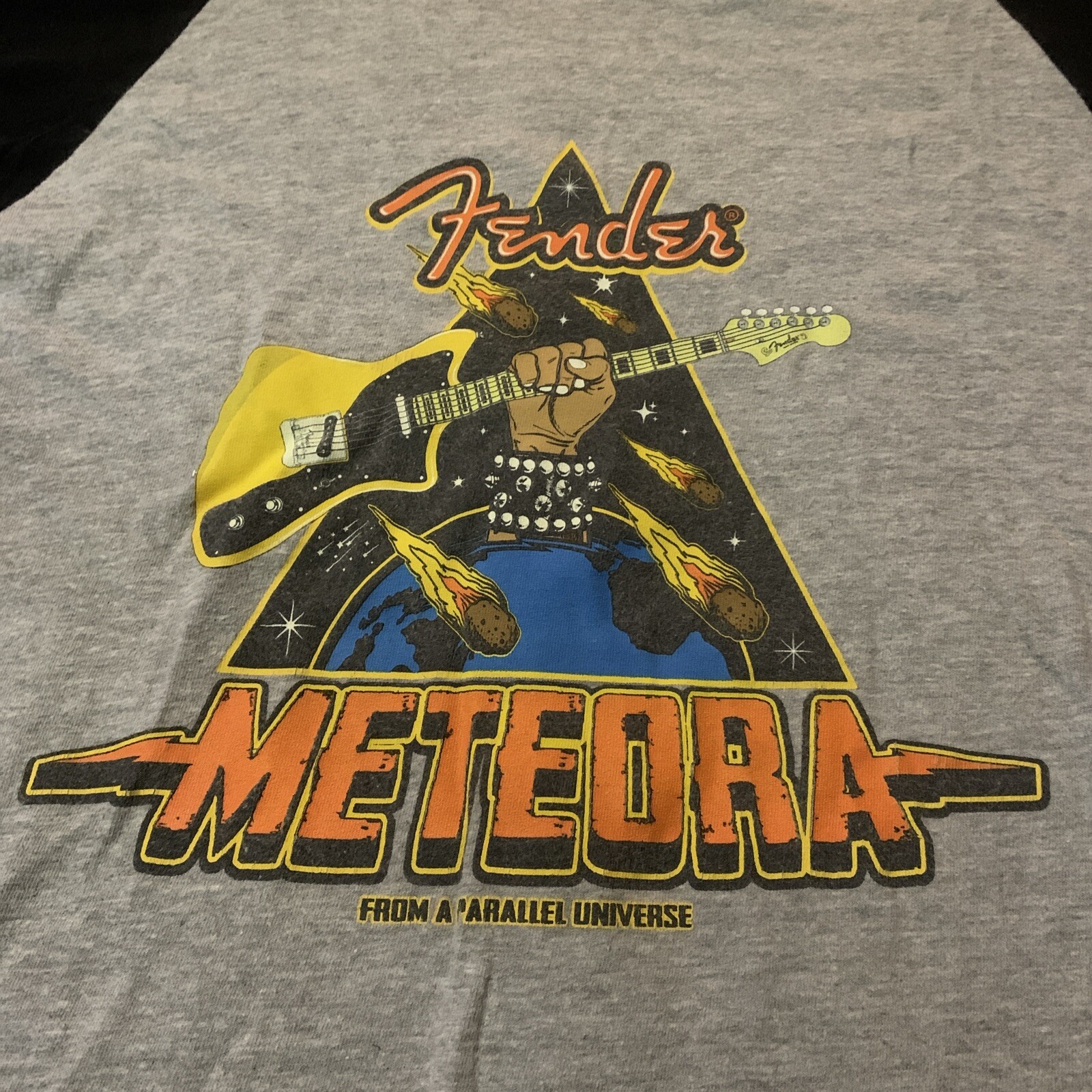 Fender Meteora Tshirt Size Medium 3/4 Sleeve Graphic Tee