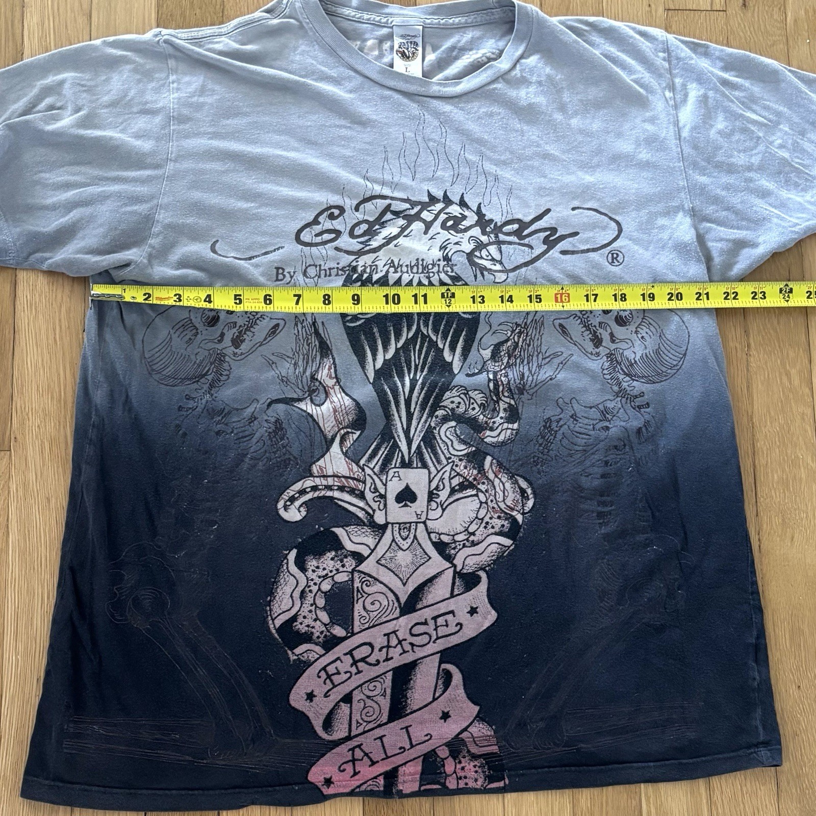 Vintage Ed Hardy Erase All Fears T Shirt Mens Large L Ombre Double Sided Y2K