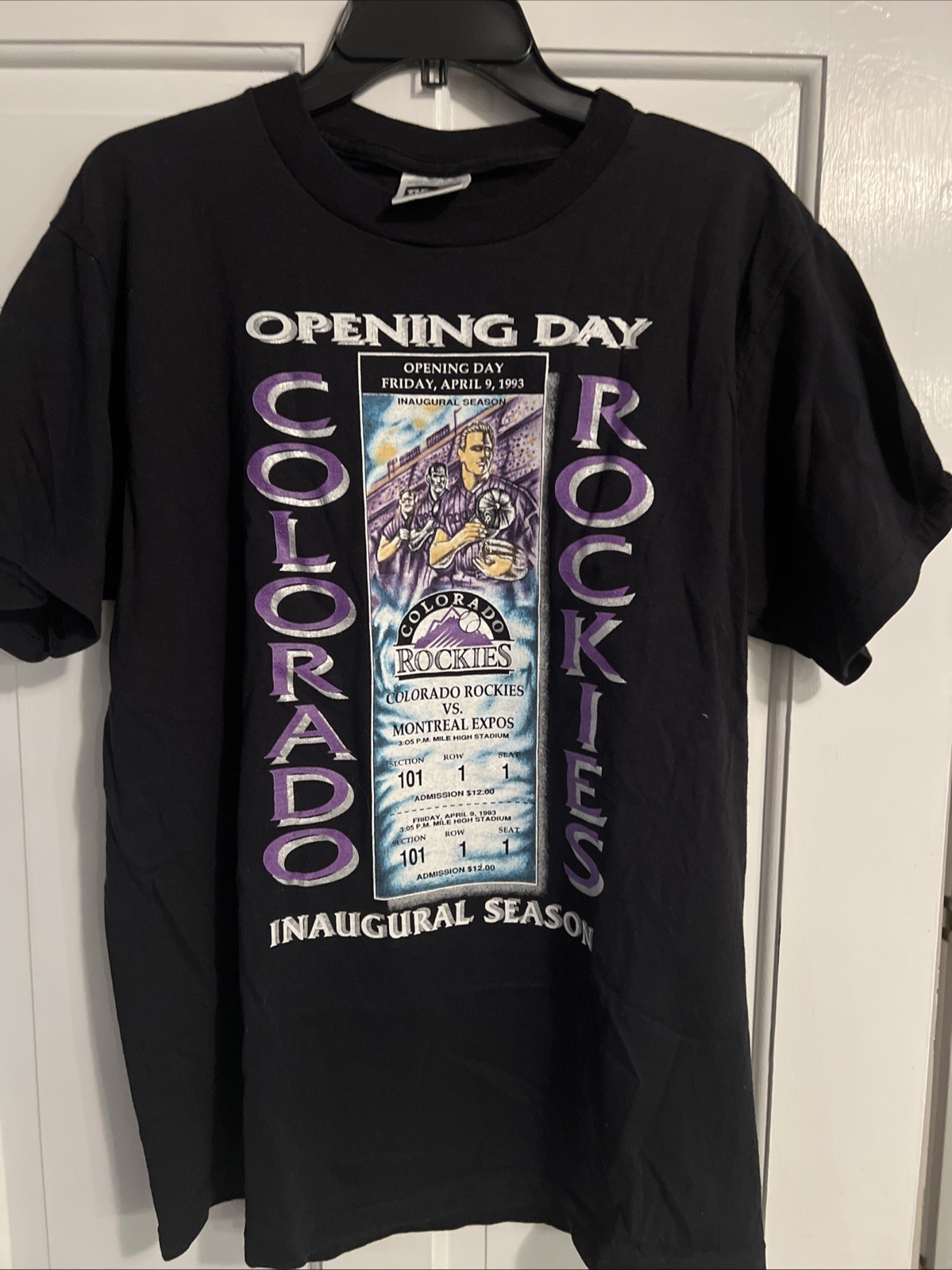 VTG Colorado Rockies Opening Day 1993 Single Stitch Baseball 90s T Shirt Mens L