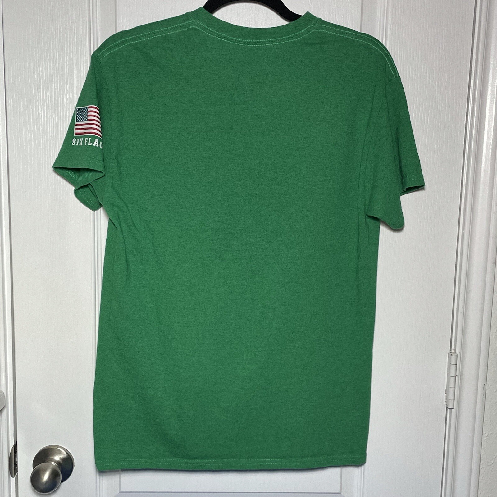 Six Flags Men’s Graphic T-shirt Team THE Joker Green Short Sleeve Medium