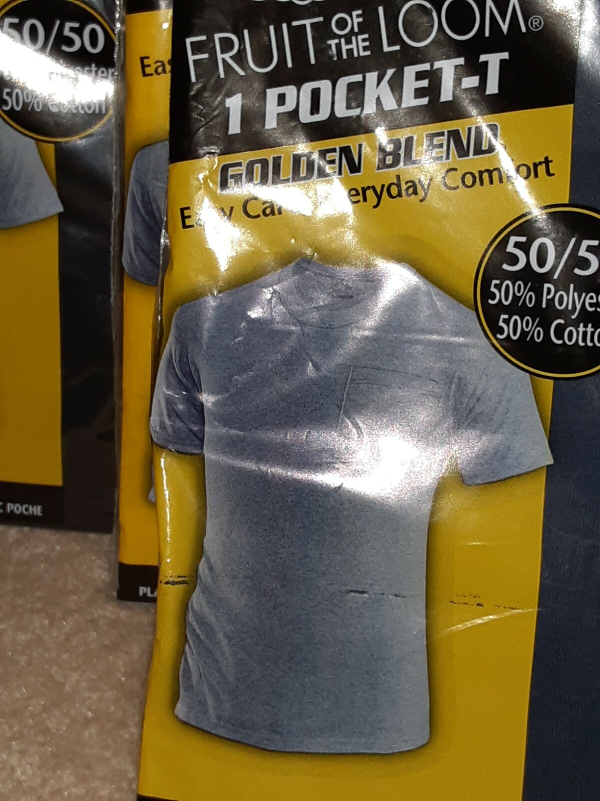 Brand New Lg Men’s Fruit of the Loom Lot of 3 Golden Blend T-shirts in Packages