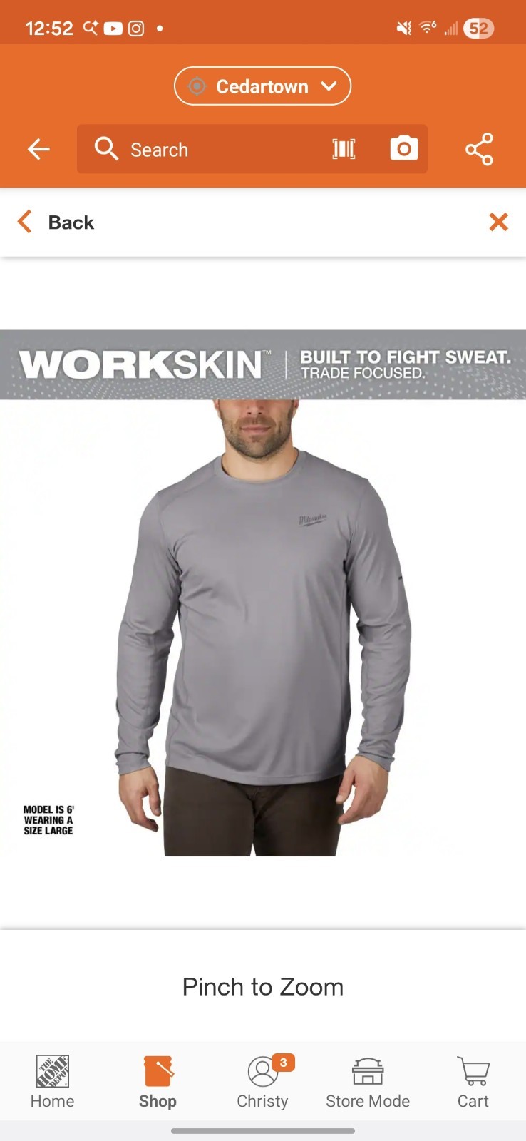 Milwaukee XL Men’s Work Skin Gray Light Performance Long-Sleeve T-Shirt