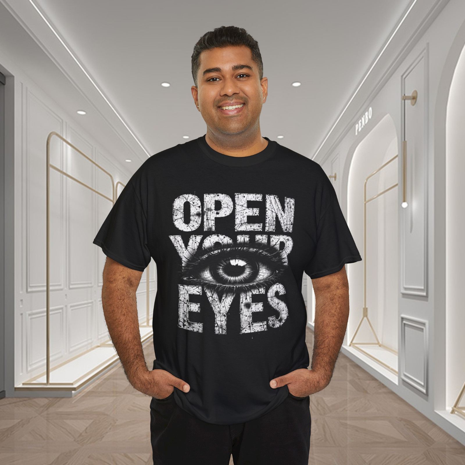 Open Your Eyes Distressed Eye Graphic T-Shirt