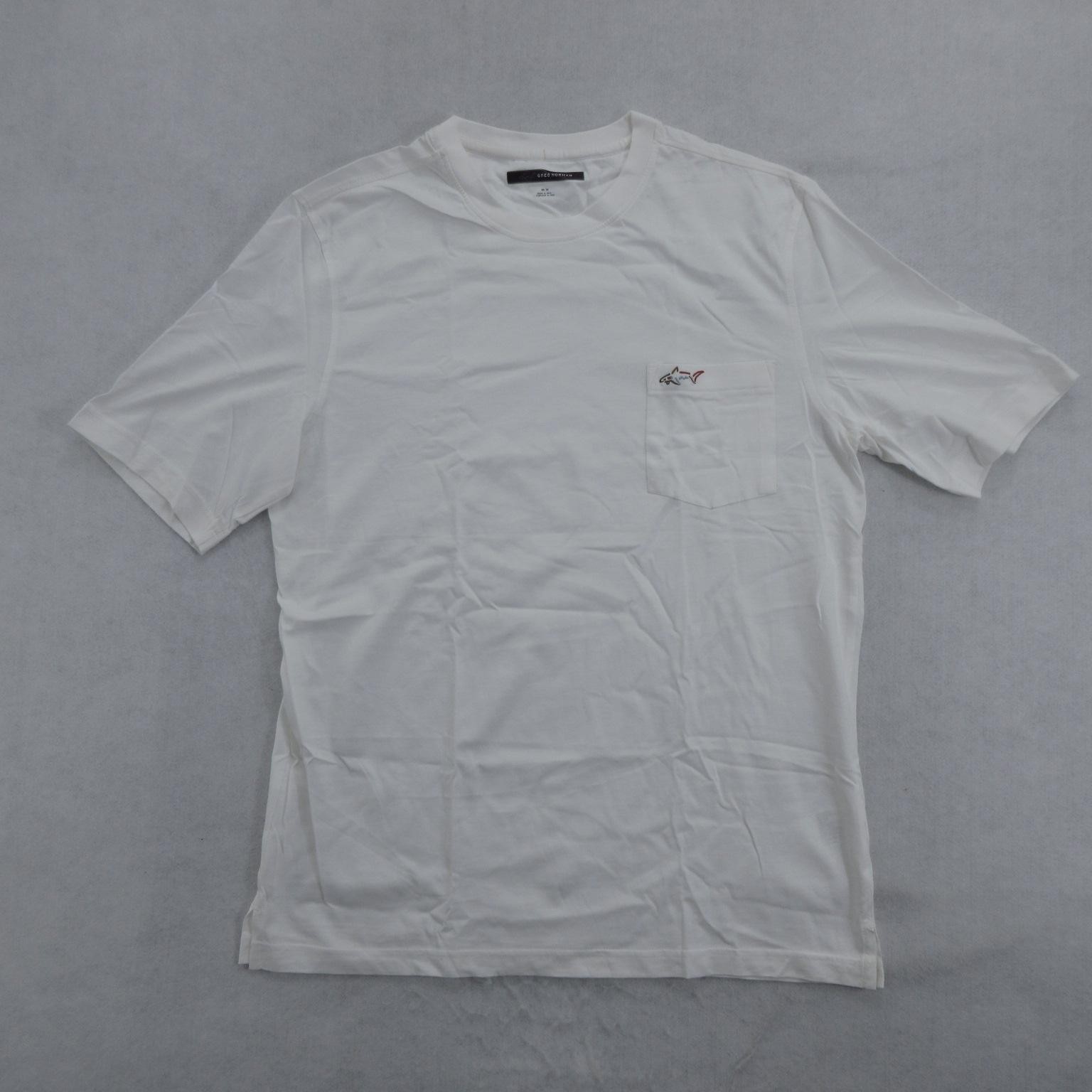 Greg Norman Mens Shirt Medium White Short Sleeve Cotton Pocket Shark Logo New