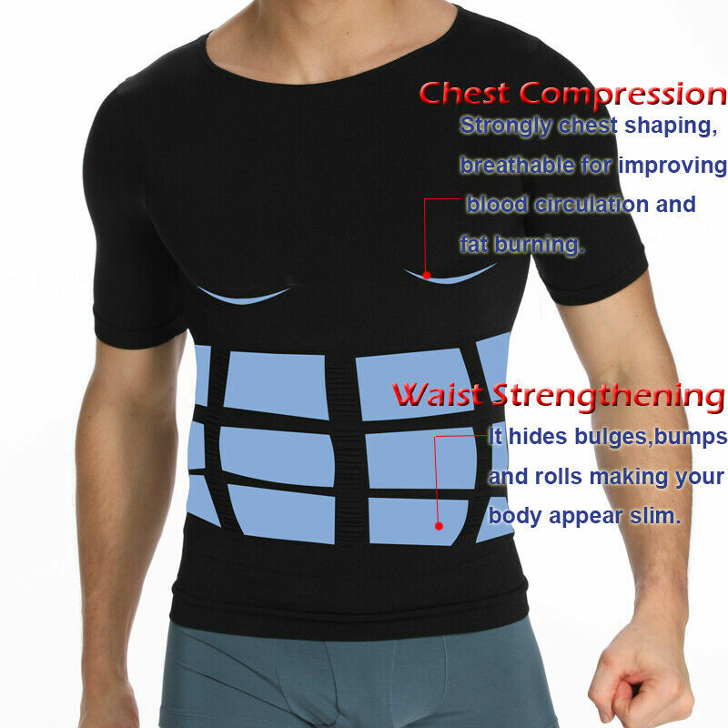 Men’s Compression Shirt Tops Slimming Tummy Control Body Shaper Abs Abdomen Vest