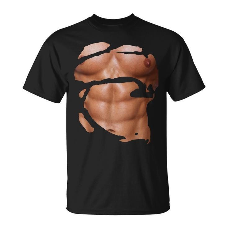 Fake Muscle Under Six Pack Abs Black Short Sleeve Unisex All Size S-234XL