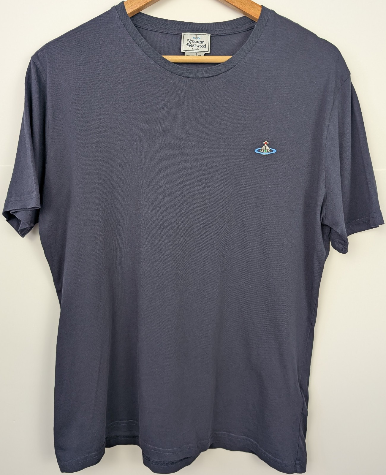Vivienne Westwood Man T-Shirt Mens XL Blue Orb Logo Casual Short Sleeve Cotton