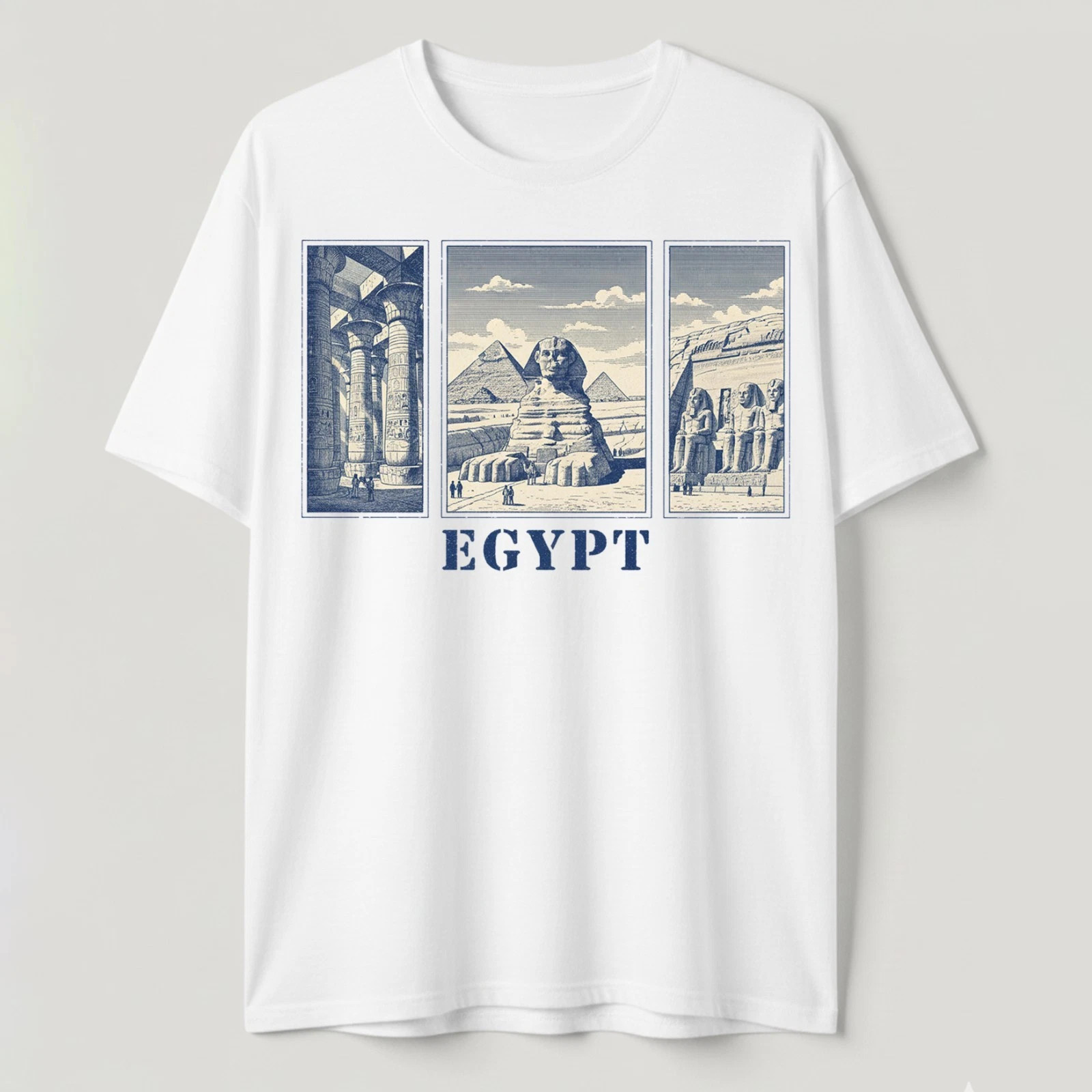 Vintage Egypt T-Shirt Sphinx Pyramids Temples Travel Souvenir History Tee Shirt