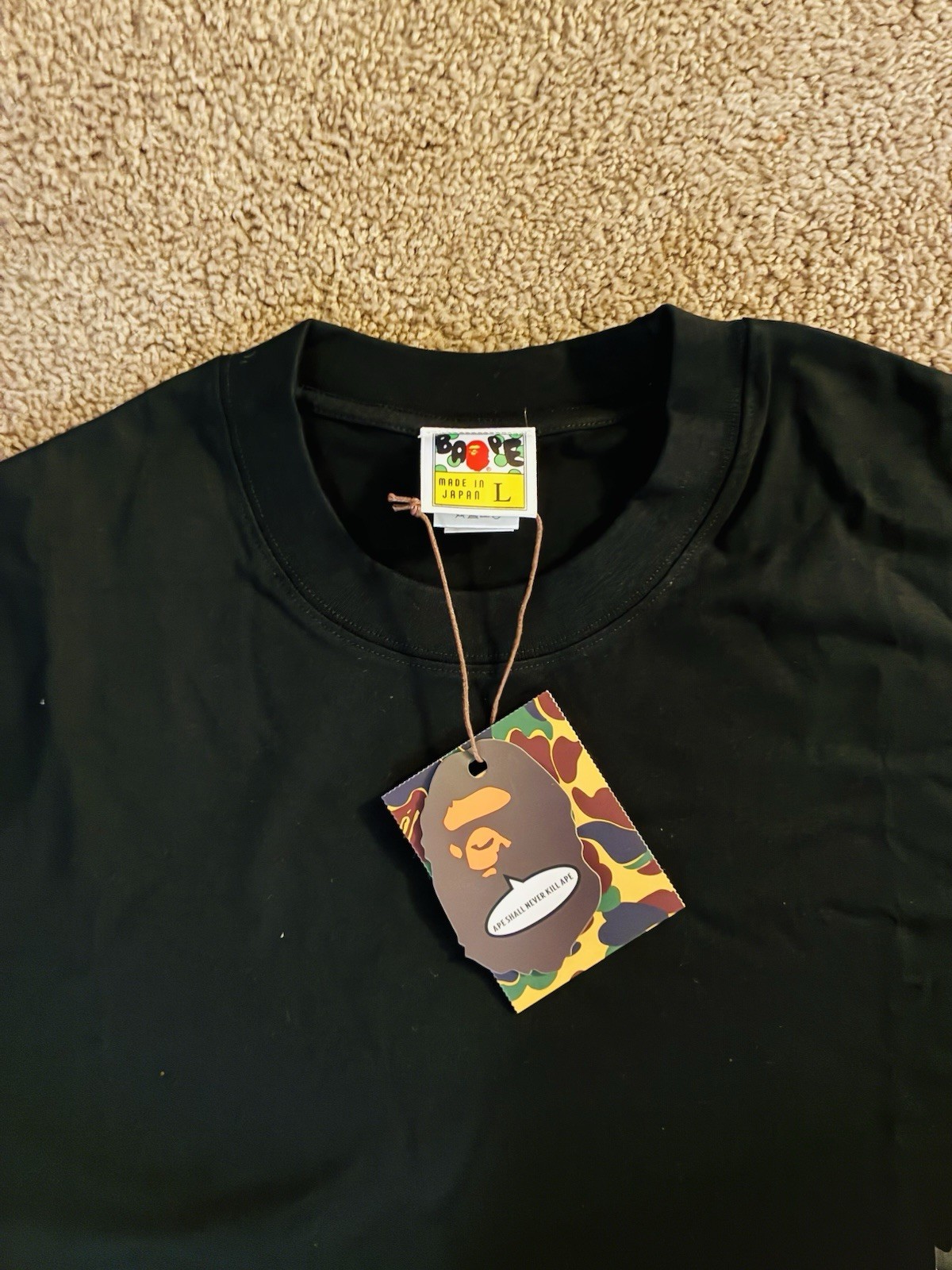 A Bathing Ape BAPE Black Camo Ape Head Logo Crew Neck Short Sleeve Tee L