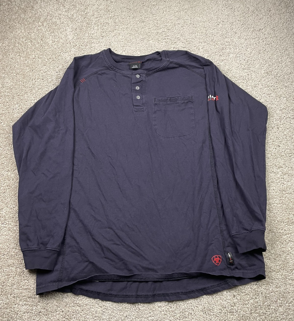 Ariat FR Henley Shirt Mens XL Blue Long Sleeve Flame Resistant CAT 2 Work