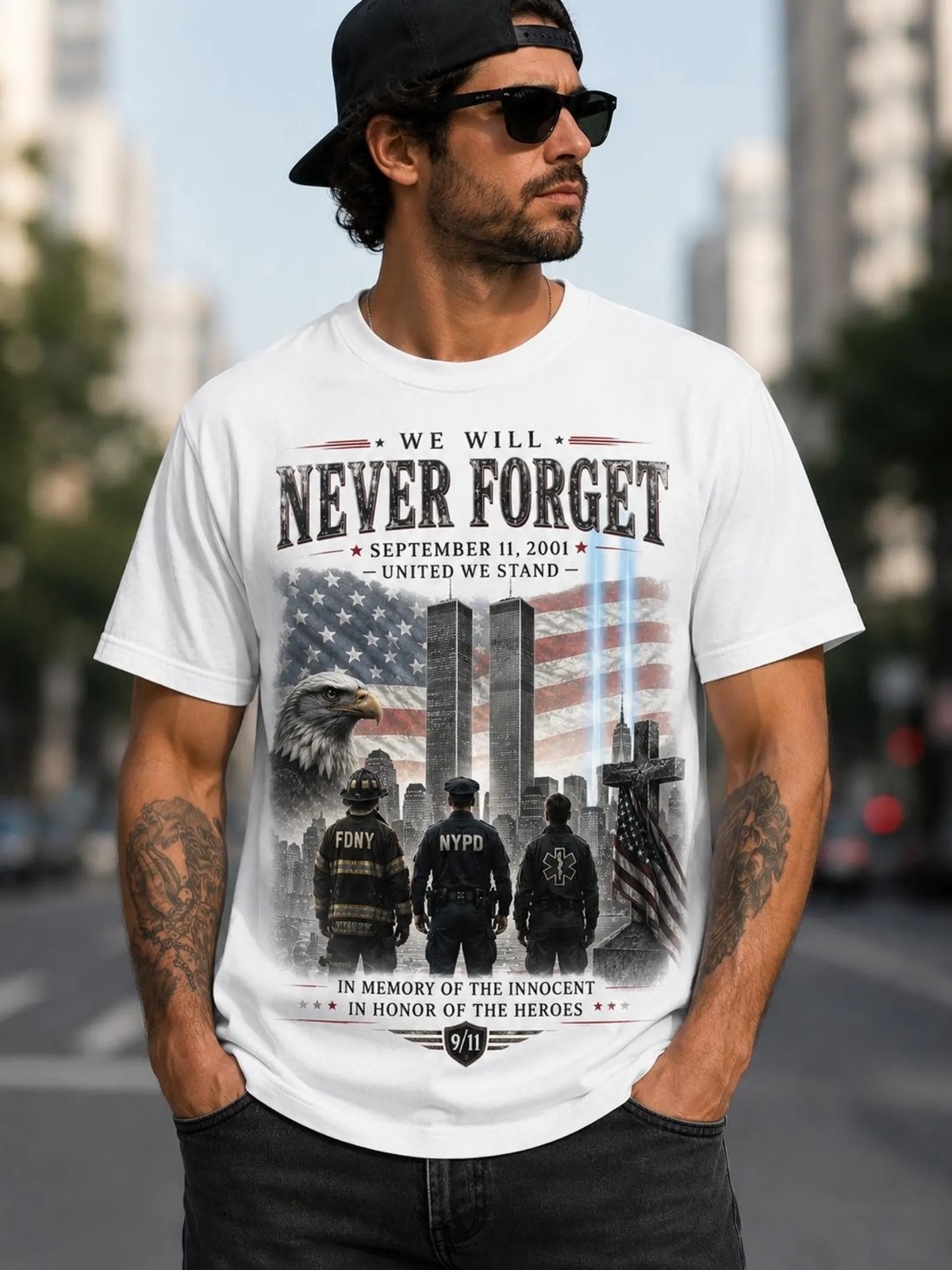 We Will Never Forget 9/11 Memorial Shirt, September 11 2001 Tribute T-Shirt