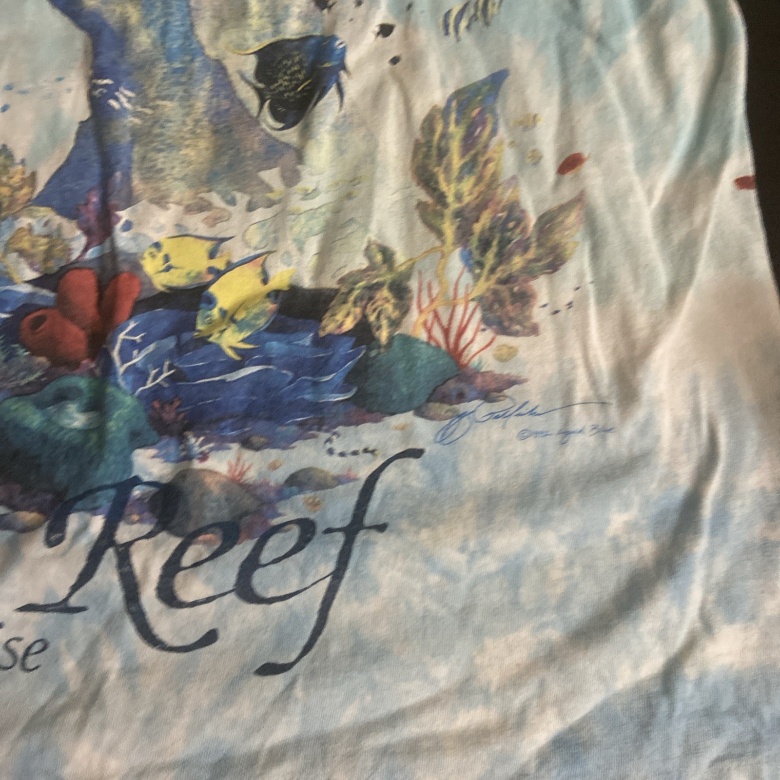 Vintage Liquid Blue Coral Reef Aquatic Paradise Tie Dye T Shirt Single Stitch L