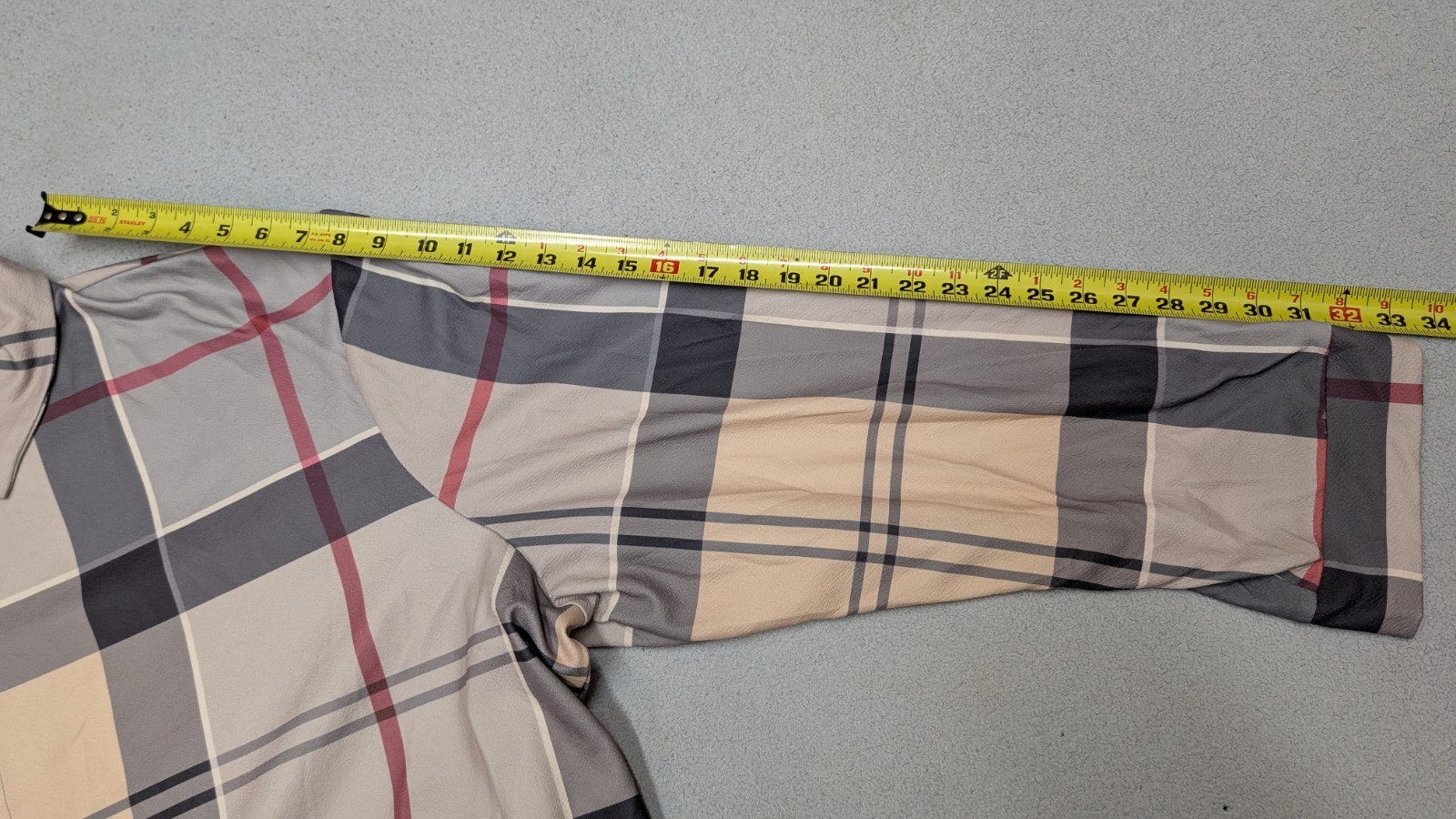 Men’s 6XL Gray Beige Plaid Button Front Shirt Long Sleeve Lightweight Stretch