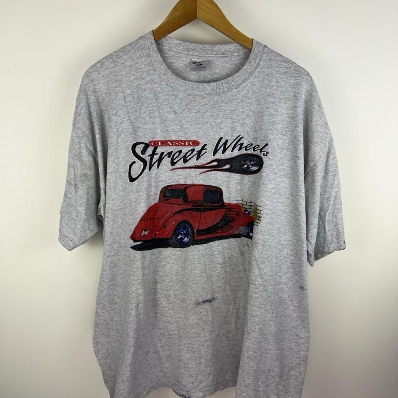 90s street wheels grey hot rod car tee Size XL