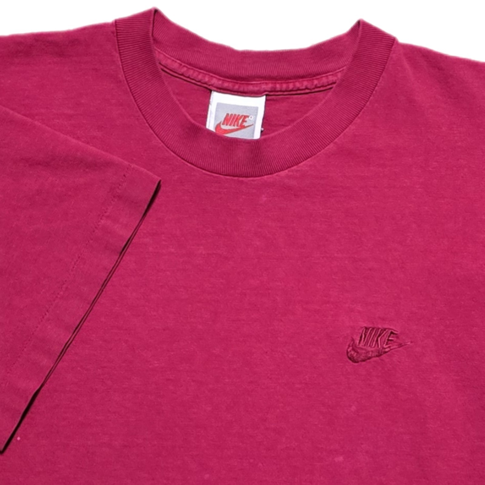Vintage Nike Single Stitch Shirt Fireberry Mens M Swoosh Check Logo 80s USA Made
