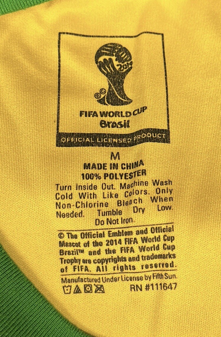 2014 FIFA World Cup Official License Yellow Green Brazil Brasil Neymar Shirt MD