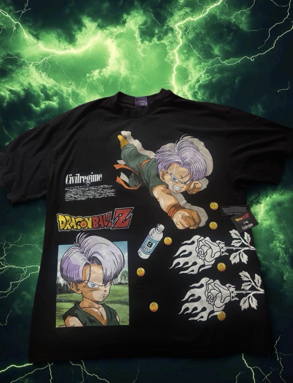 Civilregime Dragon Ball Z Trunks Graphic Print Black Crew Neck T-Shirt L