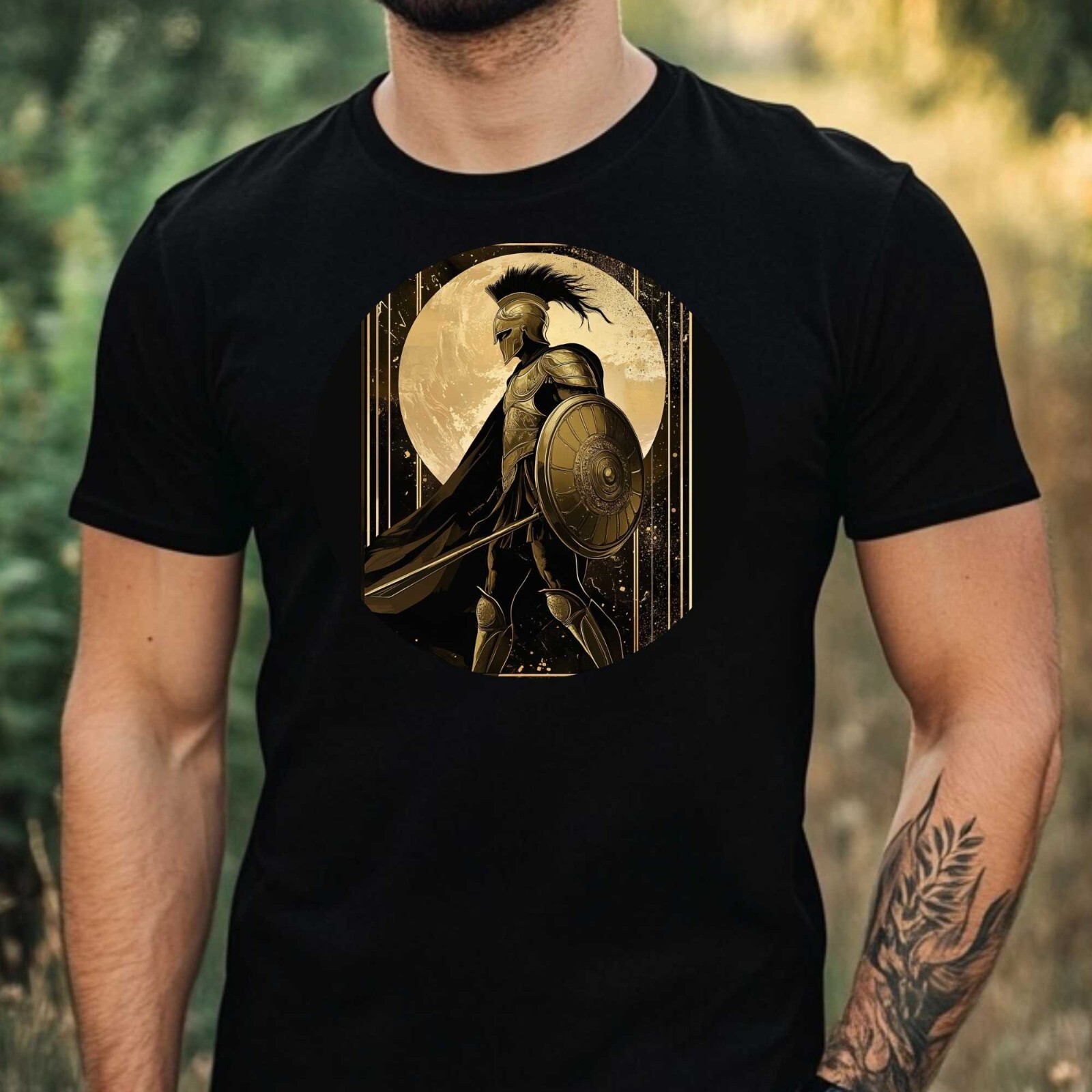 Mens Achilles Warrior Motif Cotton T-Shirt Size XS to 5XL