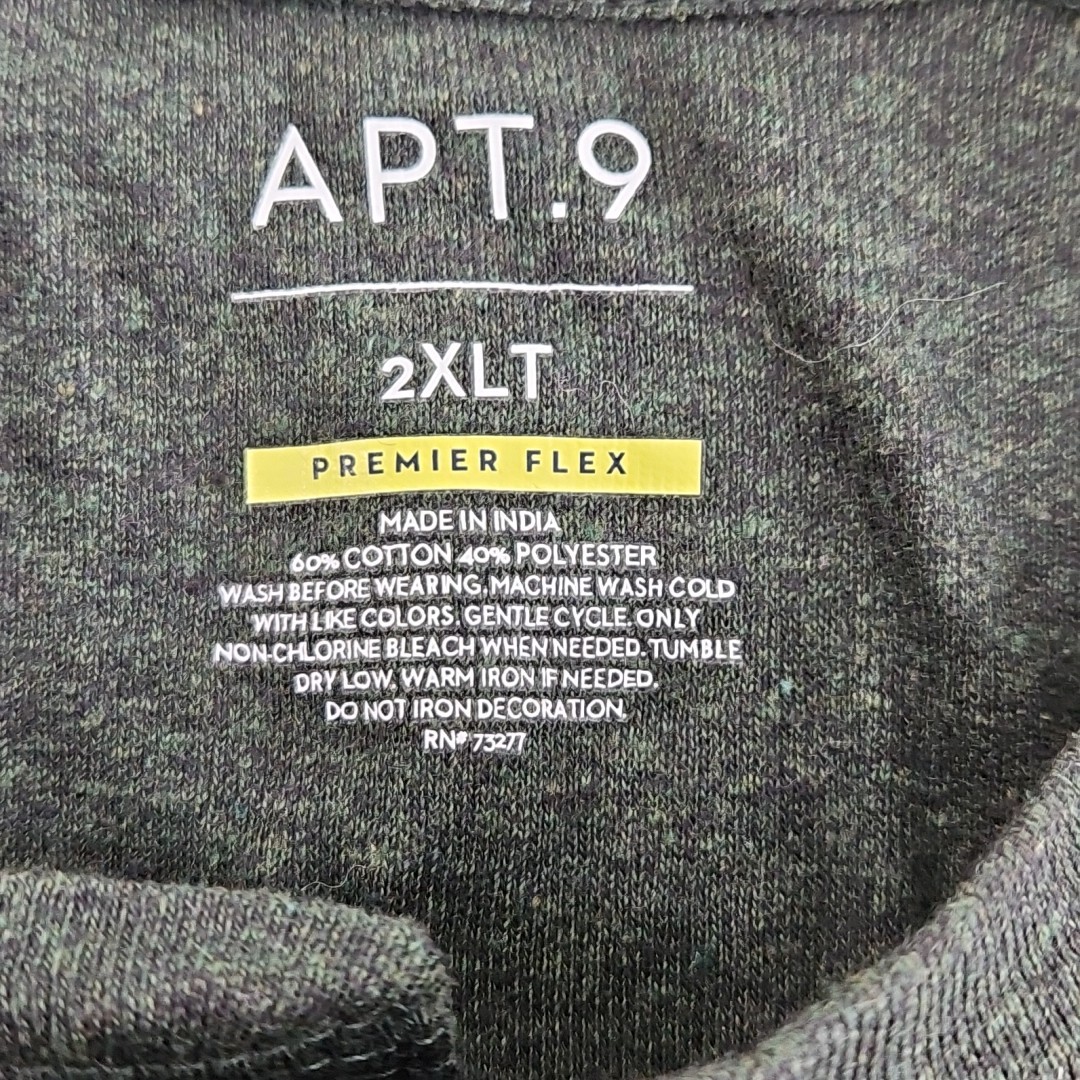 APT 9 Premier Flex Henley Men’s 2XLT Hunter Green Long Sleeve NEW Stretch NWT