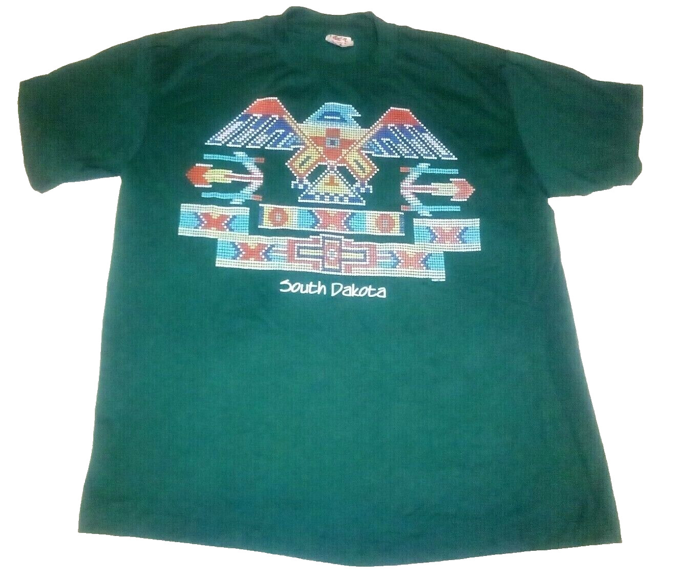 South Dakota Native American Thunderbird Men’s L Beaded Graphic Vintage T-Shirt