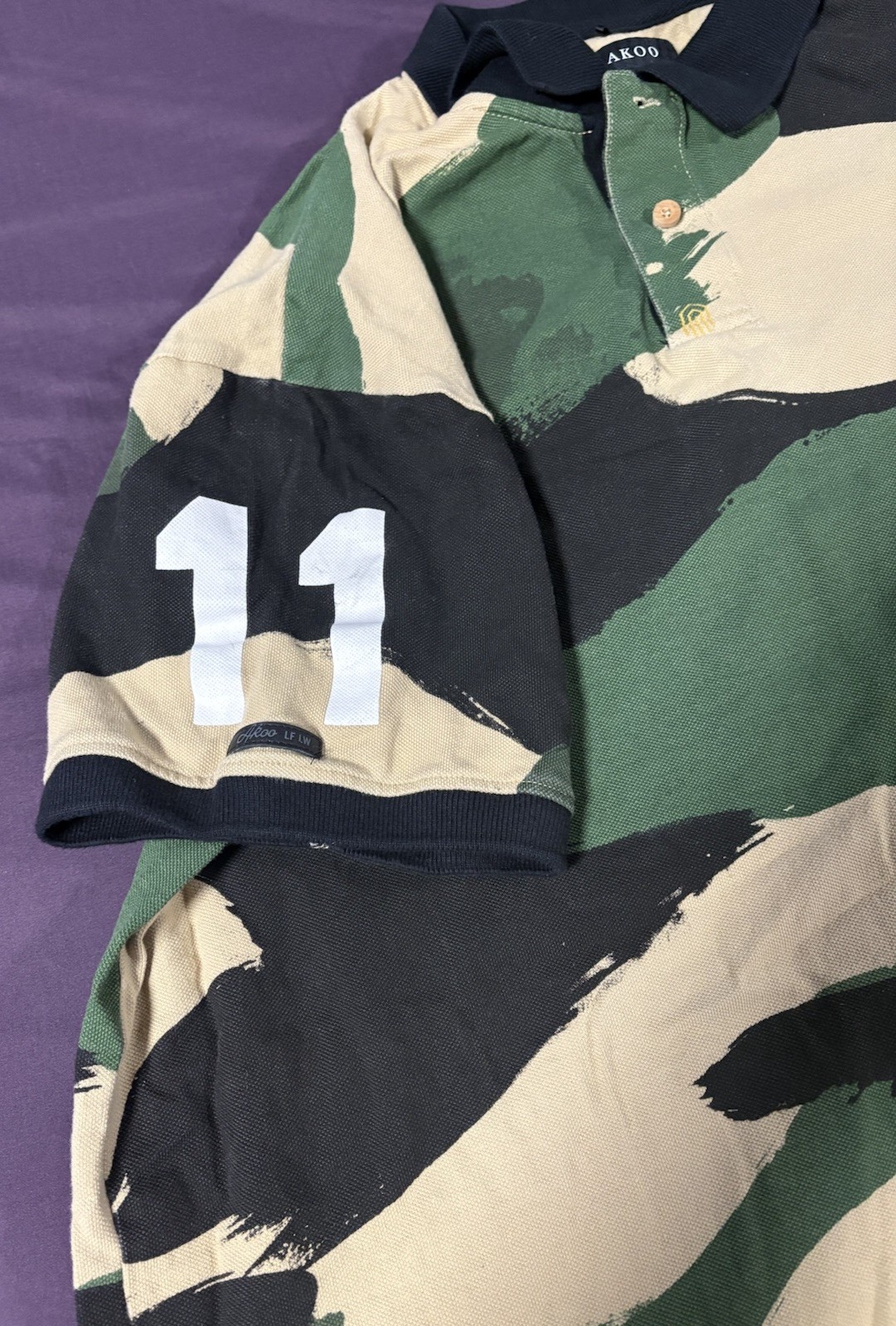 Vintage Polo Shirt T Shirt Large Akoo Camouflage Print Multicoloured Tee 4xl
